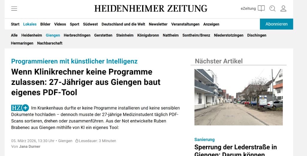 Heidenheimer Zeitung Artikel über TrustPDF